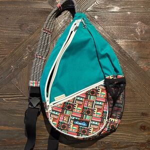 KAVU Teal and Patterned one of a Kind Rope Sling Backpack